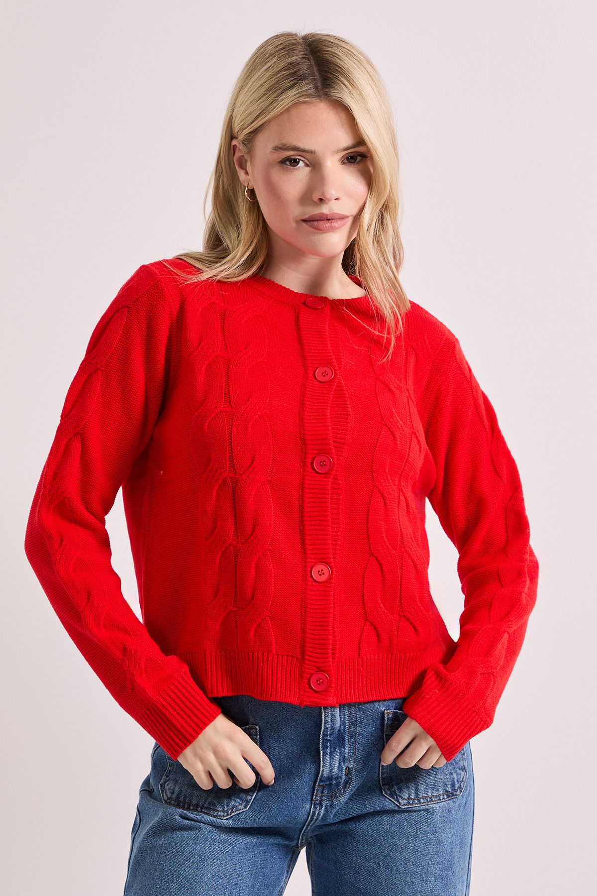 Dorothy Perkins Cable Detail Knit Cardigan Red image 2