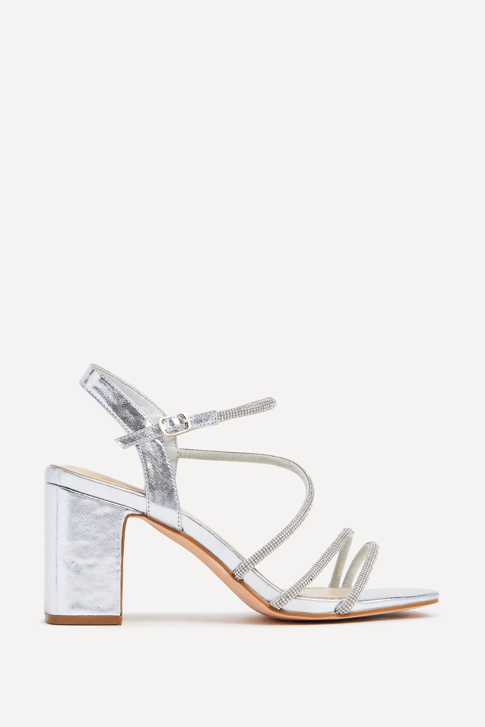 Linzi Kira Silver Faux Leather Strappy Diamante Block Heel image 1