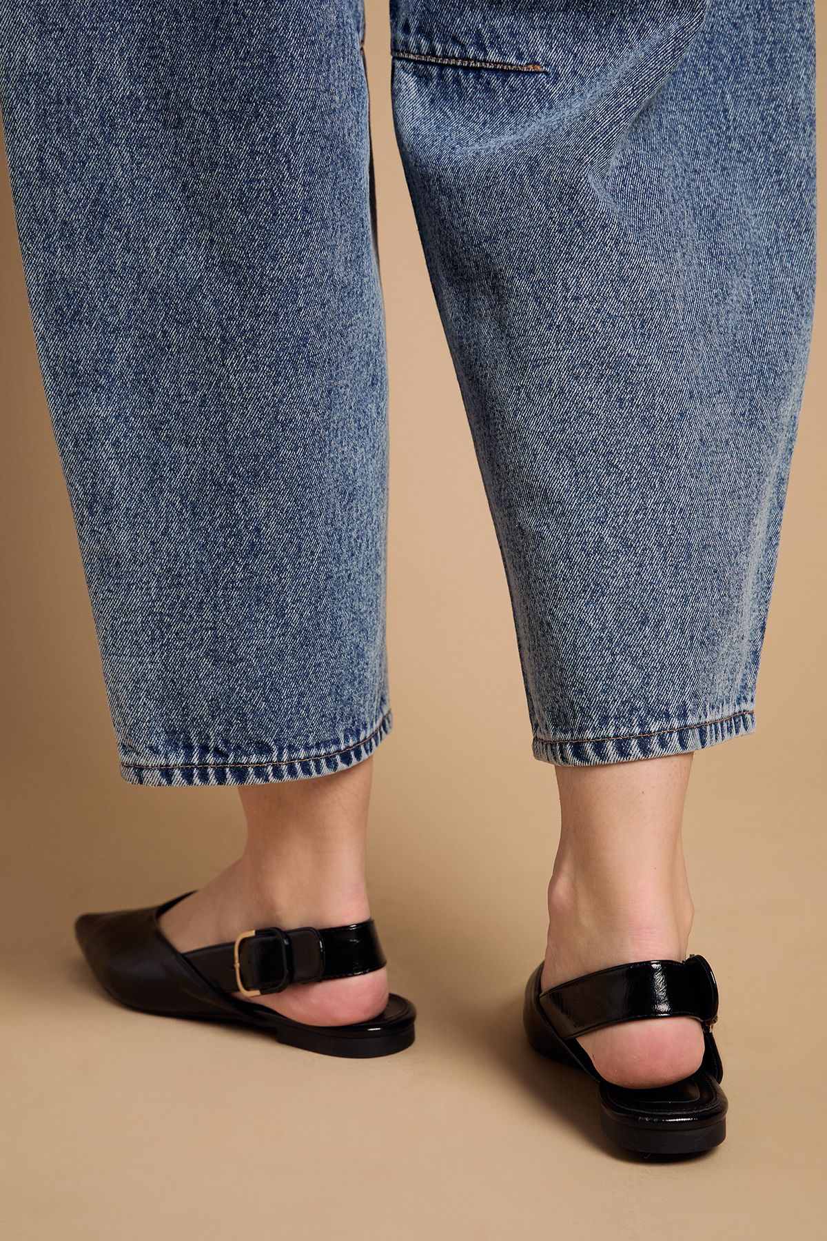 Oasis Sandy Faux Patent Leather Pointed Slingback Buckle Flat Shoes True Black image 4