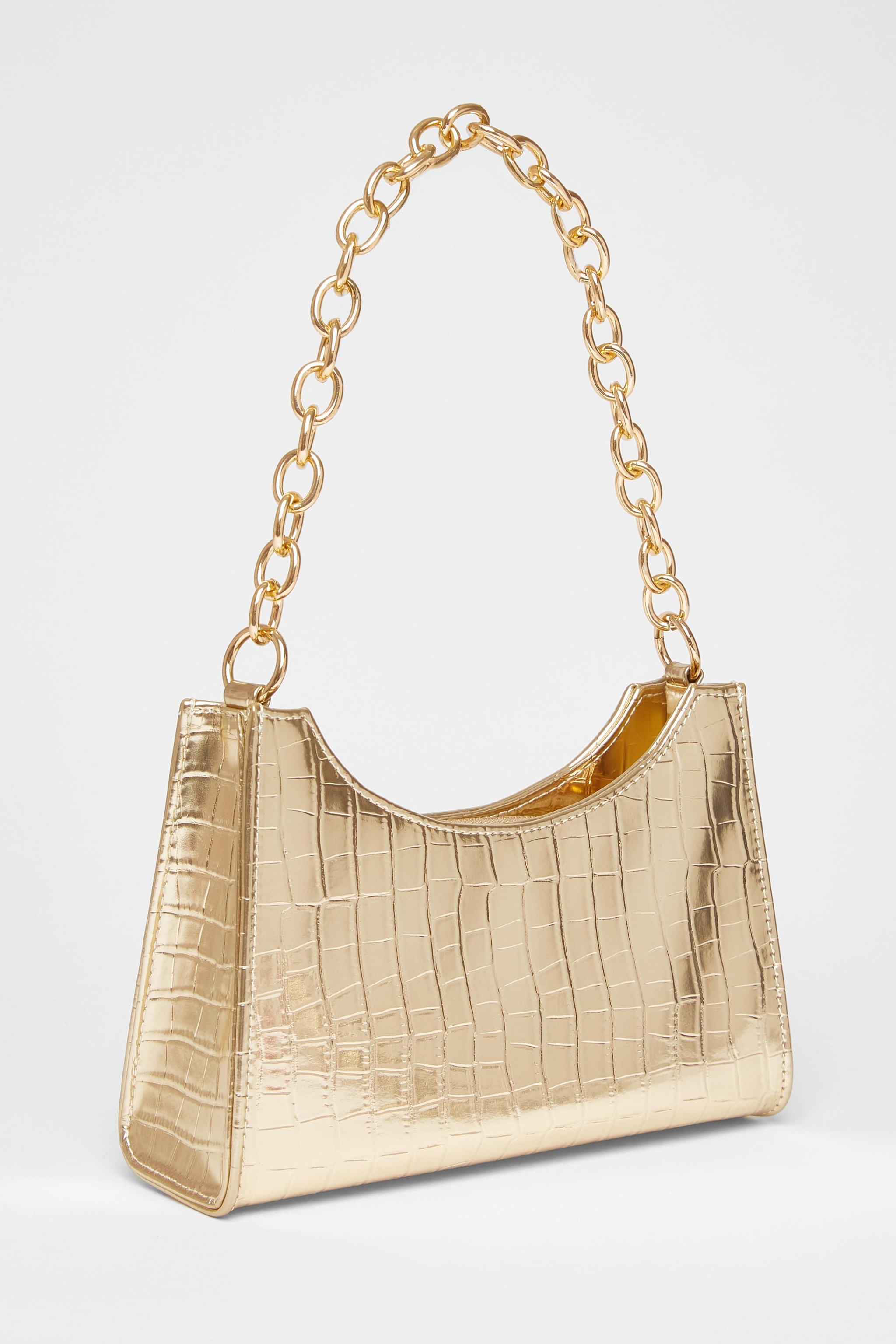 Quiz Gold Croc Chain Strap Shoulder Bag image 1