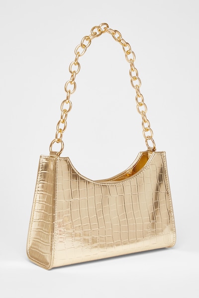Quiz Gold Croc Chain Strap Shoulder Bag