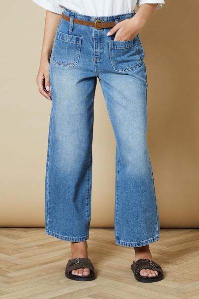 Oasis Belted Cropped Straight Jean Light Wash