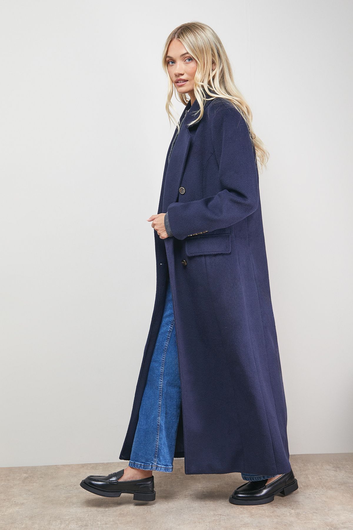 Oasis Maxi Tailored Coat Navy
