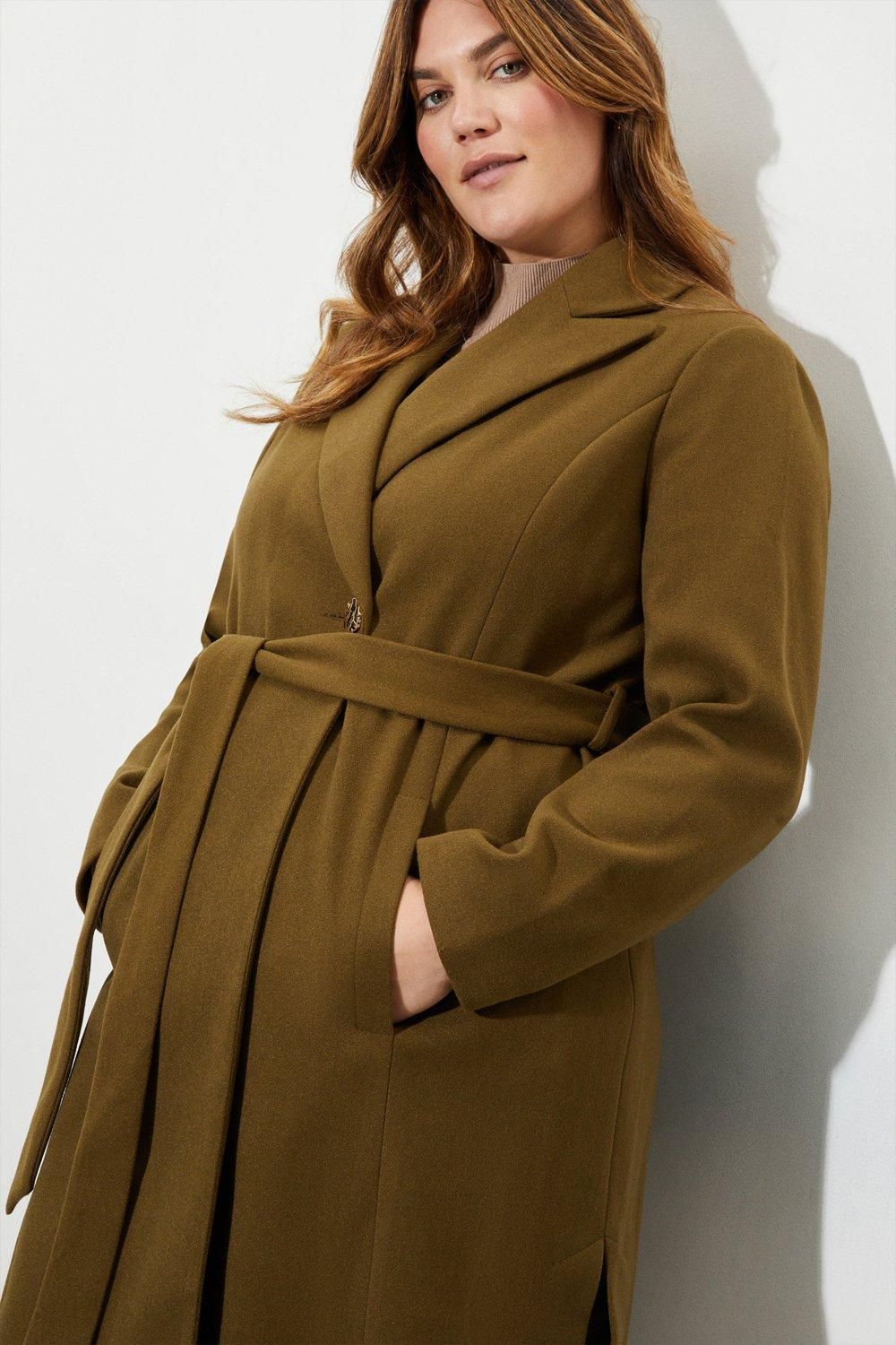 Dorothy Perkins Curve Longline Belted Coat Khaki