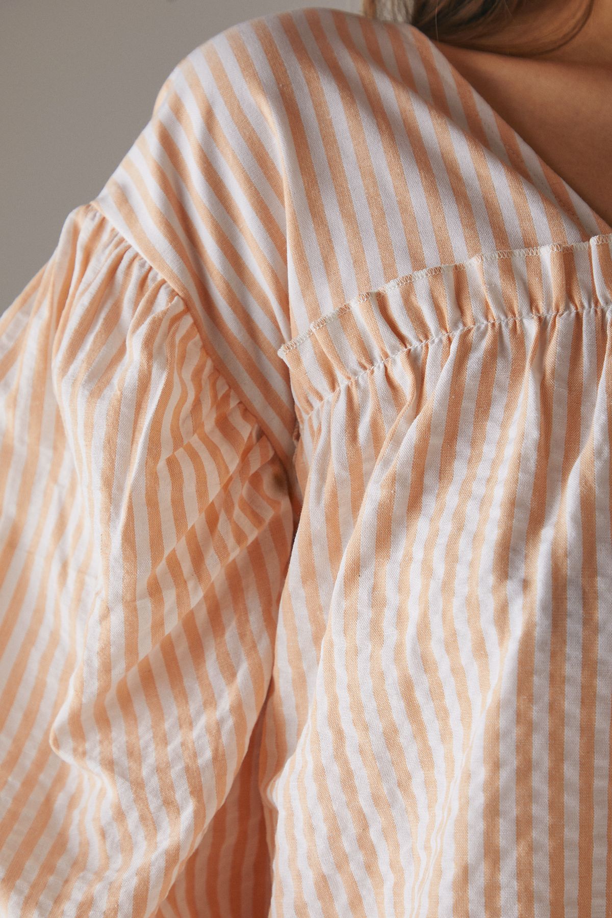 Warehouse Seersucker Check Frill Balloon Sleeve Mini Smock Dress Yellow image 5