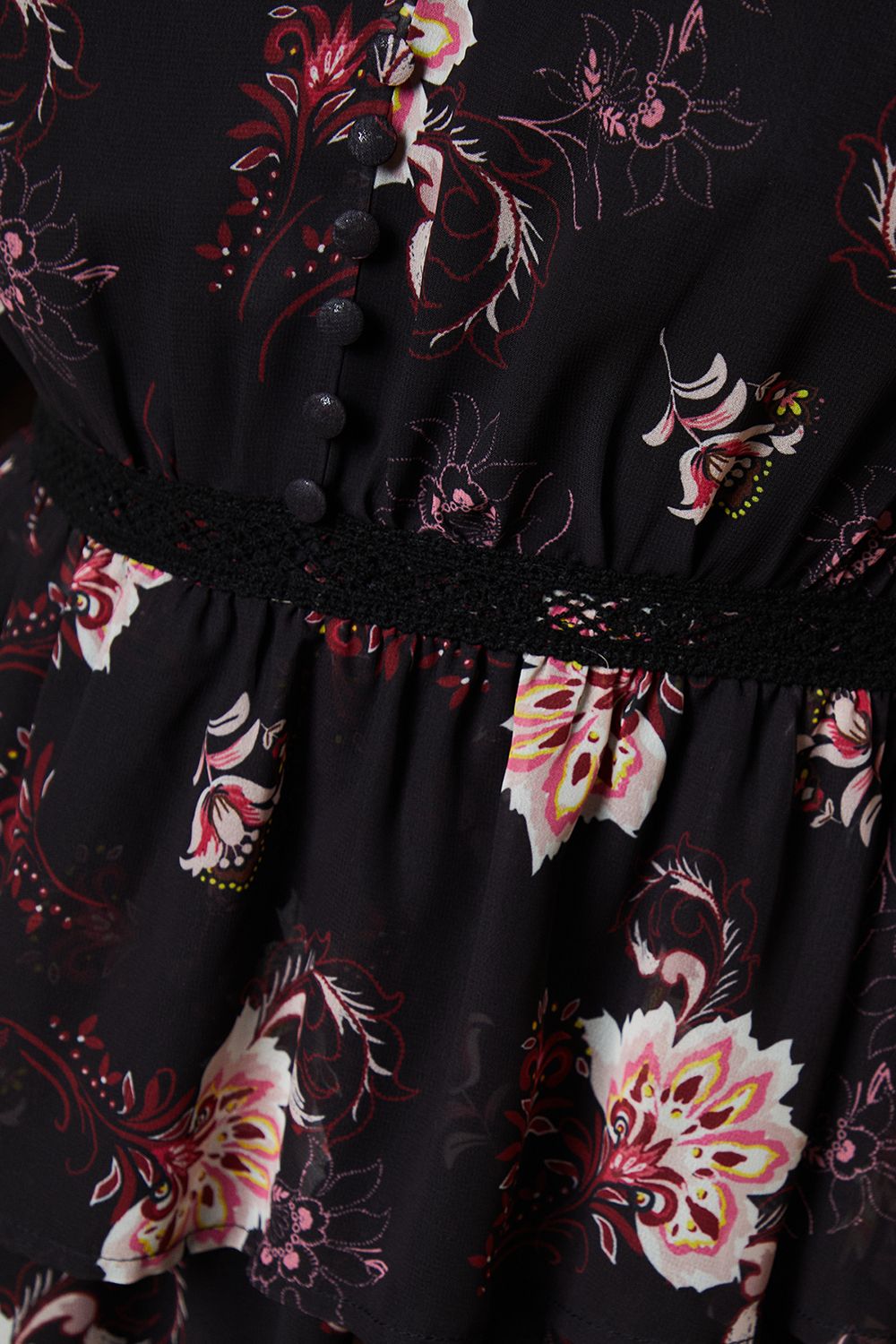 Dorothy Perkins Floral Lace Skirt Long Sleeve Midi Dress Black image 5