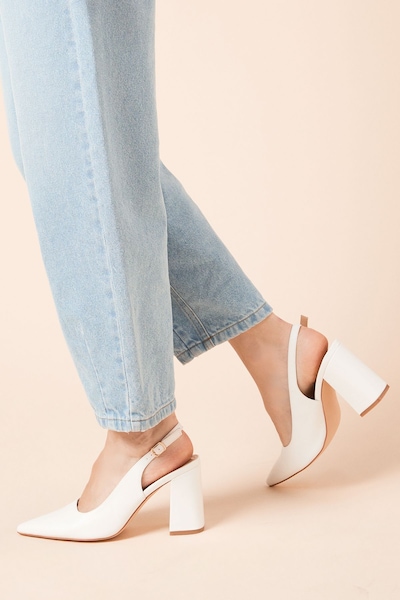 Dorothy Perkins Ellens Pointed High Block Heel Slingback Court Shoes White