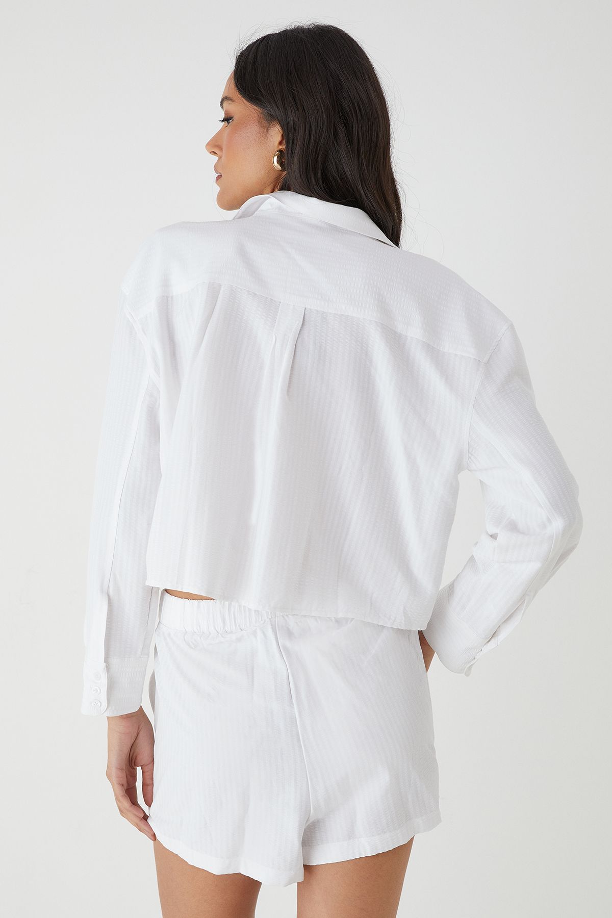 MissPap Seer Sucker Cropped Shirt White image 4