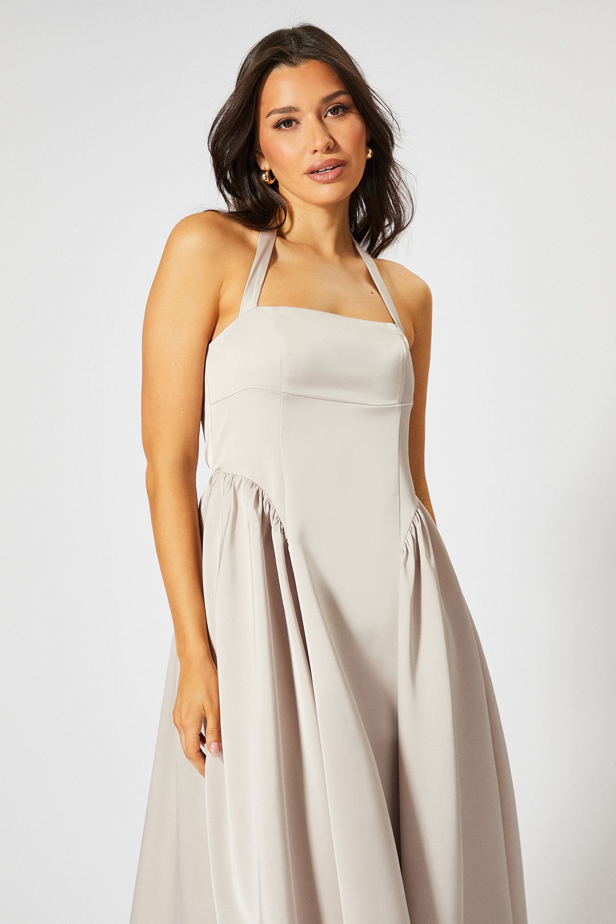 MissPap Satin Halterneck Midi Bridesmaid Dress Champagne image 2