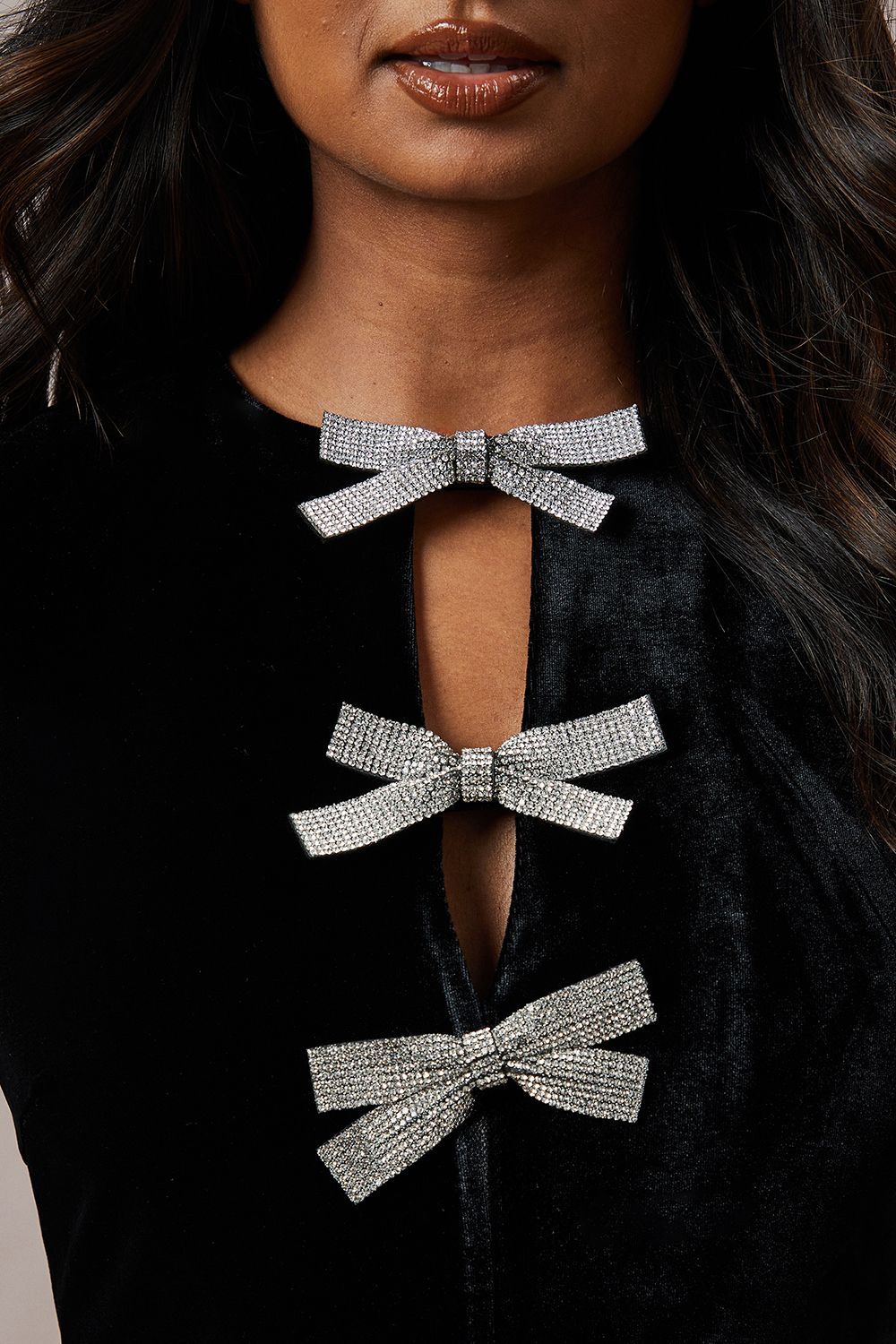 Oasis Occasion Velvet Diamante Bow Midaxi Dress Black image 5