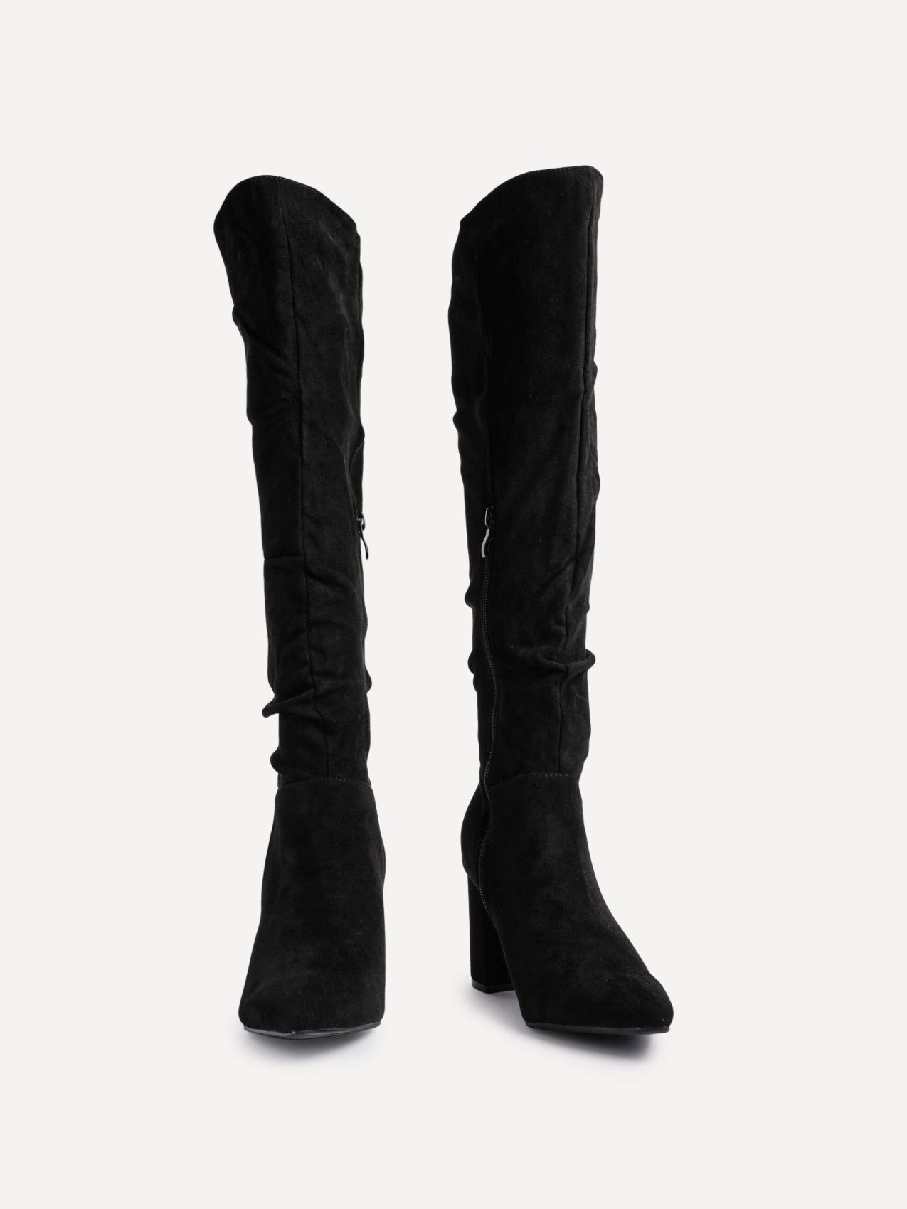 Linzi Bonnie Black Suede Block Heel Knee High Ruched Boot image 3
