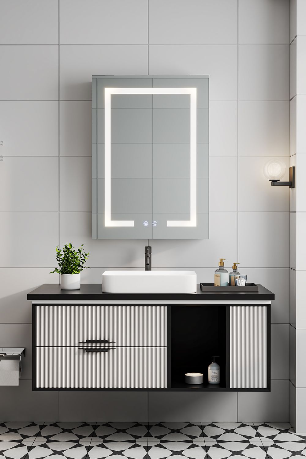 Living and Home Rectangular 1 Door LED Dimmable Mirror Cabinet image 2