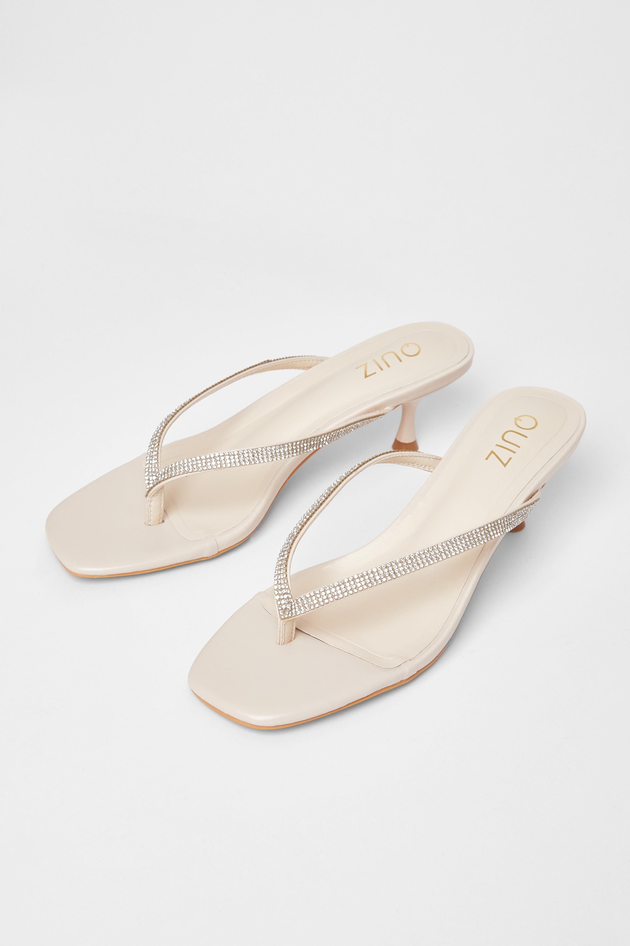 Quiz Nude Diamante Toe Post Heels image 2