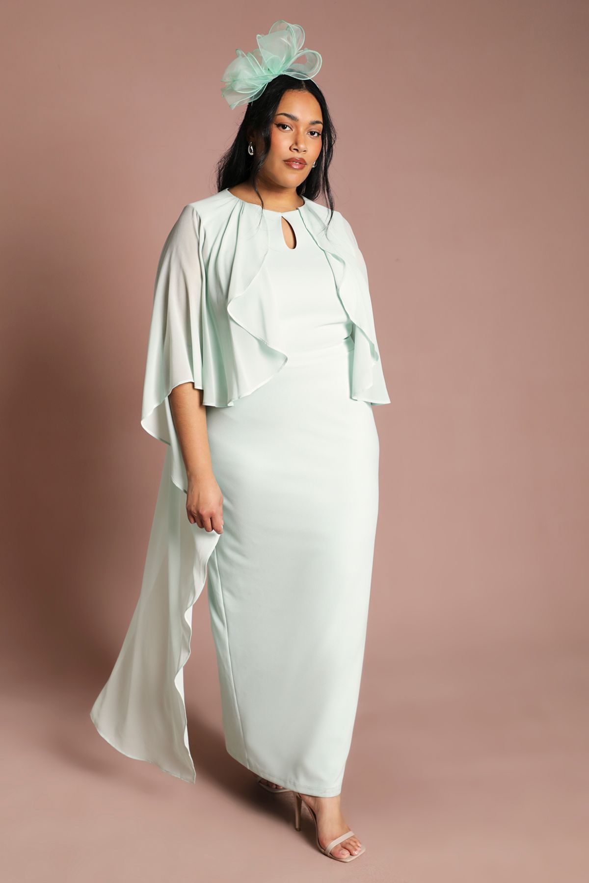 Coast Plus Ruffle Chiffon Cape Crepe Maxi Dress Mint