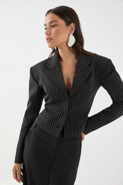 MissPap Cinched Waisted Crop Blazer Black