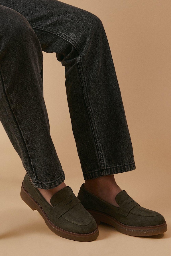 Oasis Buttercup Faux Suede Chunky Penny Loafers Khaki