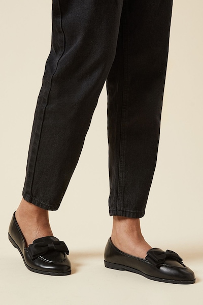 Dorothy Perkins Wide Fit Nomi Bow Detail Loafers Black