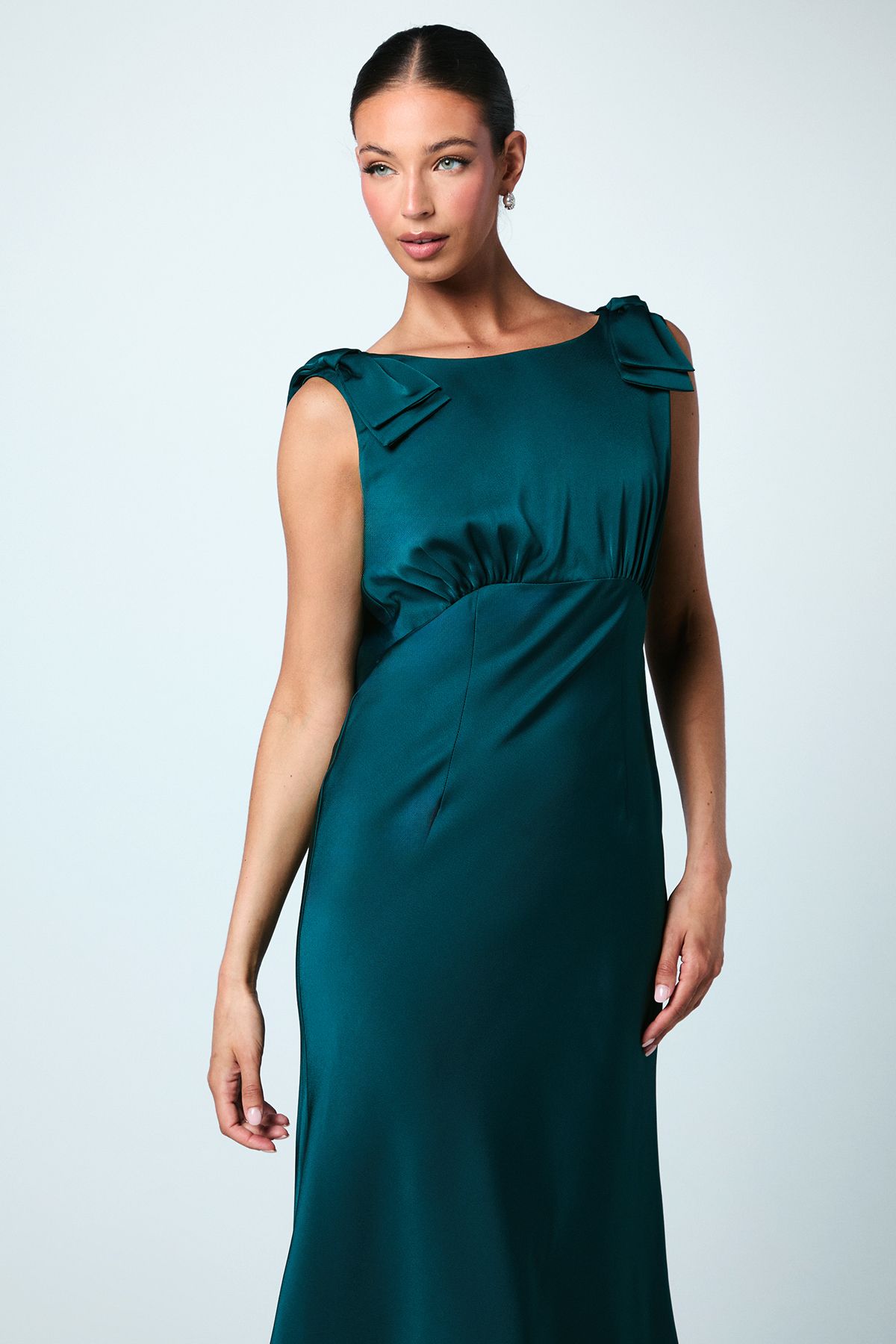 Coast Bow Shoulder Cowl Satin Maxi Bridesmaid Dress Emerald image 2