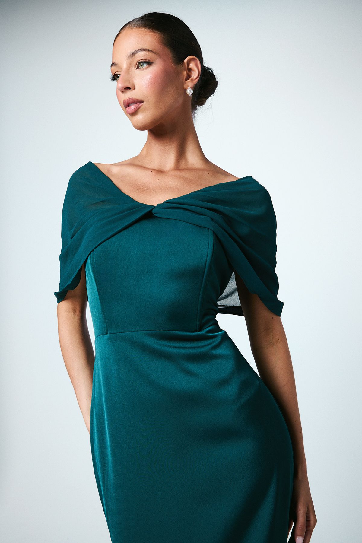 Coast Chiffon Bardot Satin Bridesmaid Dress Emerald image 4