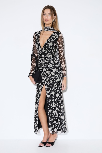 MissPap Spot Print Mesh Scarf Dress Black