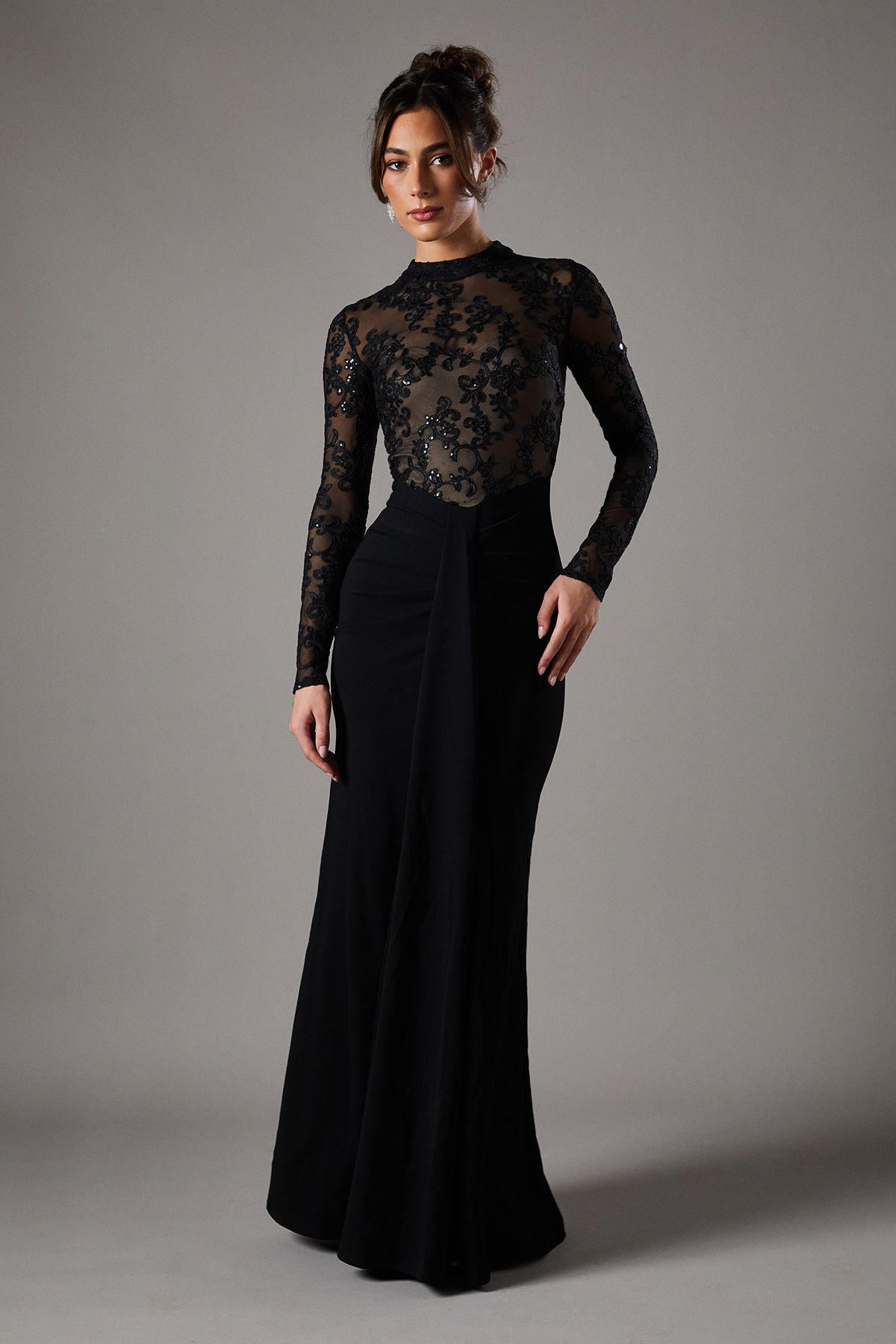 Coast Lace Maxi Dress With Lace Mix Black image 1