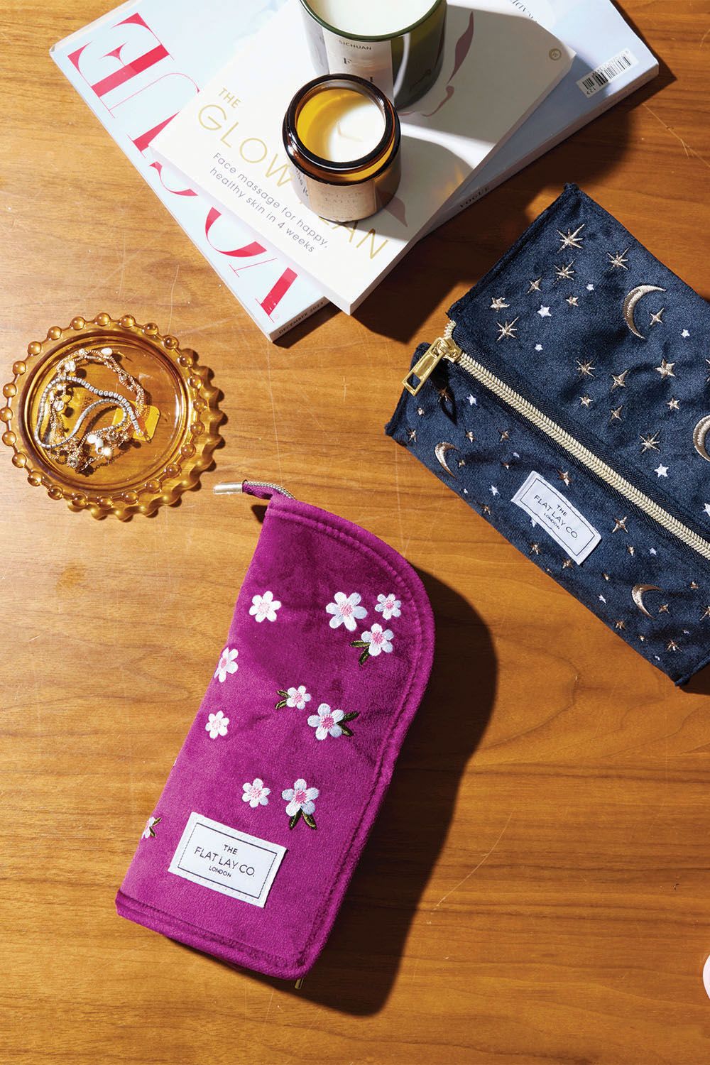 The Flat Lay Co Brush Holder in Embroidered Daisy Plum Velvet Multi image 5