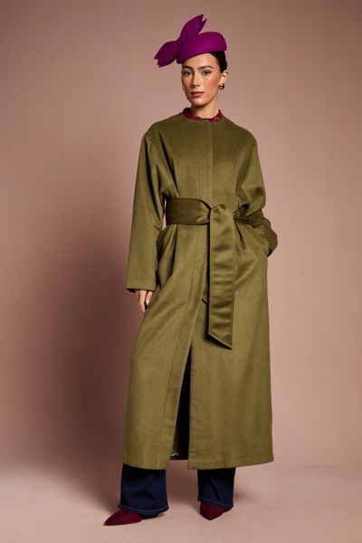 Coast Lisa Tan Occasion Waist Detail Belted Coat Olive