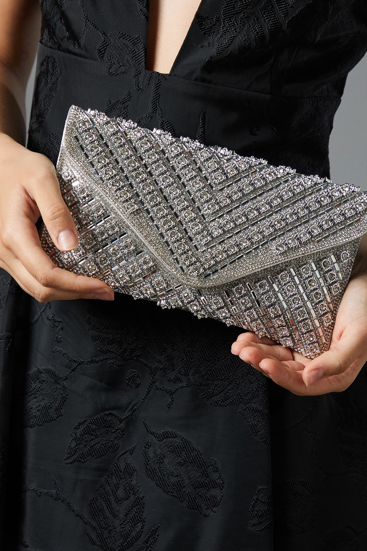 Coast Willow Diamante Envelope Clutch Bag Silver image 1