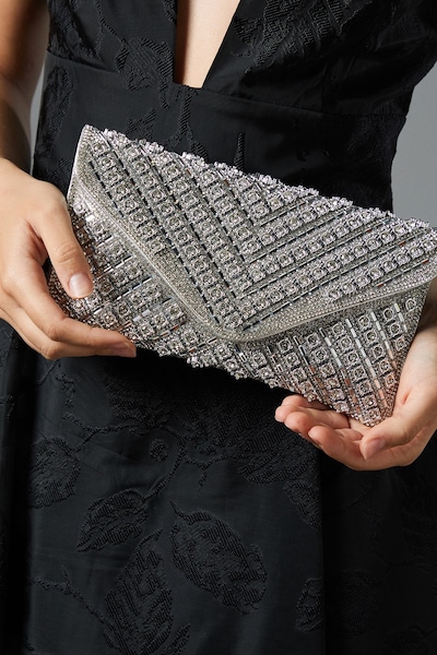 Coast Willow Diamante Envelope Clutch Bag Silver