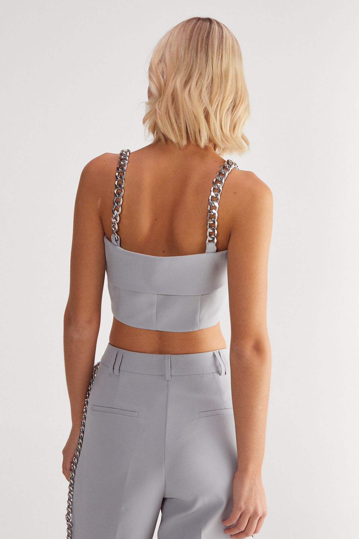 NastyGal Premium Tailored Chain Strap Top Grey image 4