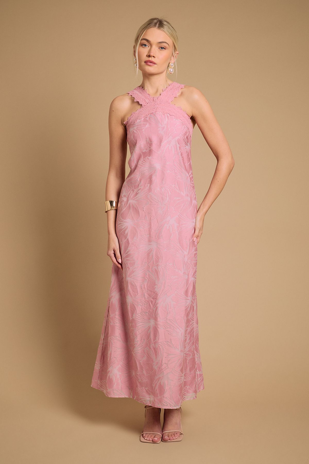 Oasis Halterneck Maxi Dress Rose Pink