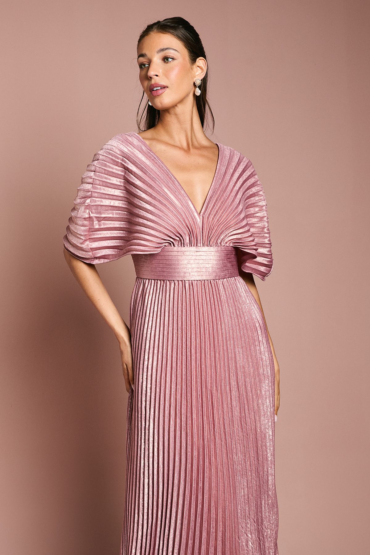 Coast Batwing Pleated Metallic Midaxi Dress Pink image 2