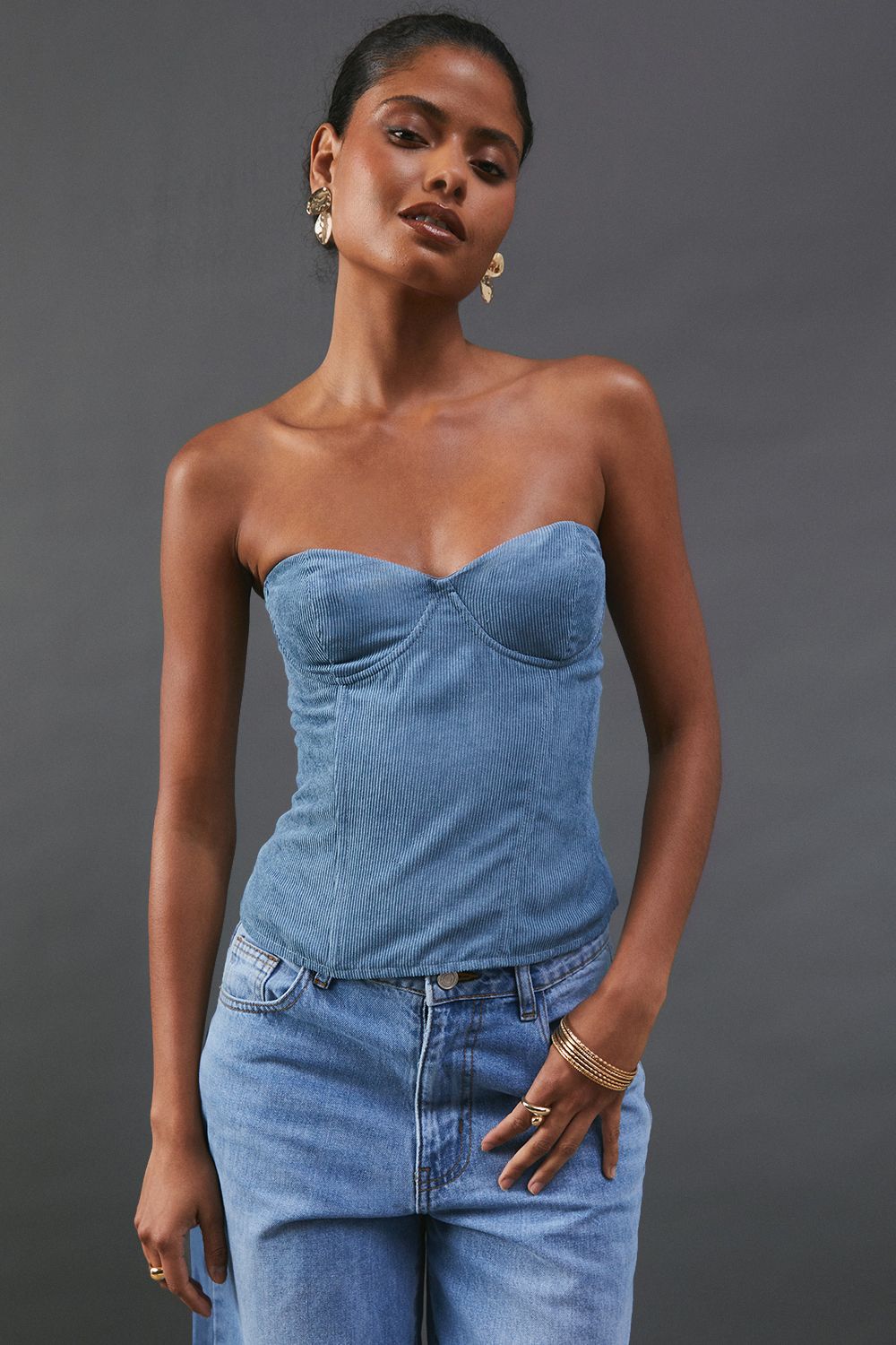 Warehouse Cord Bustier Top Blue image 5