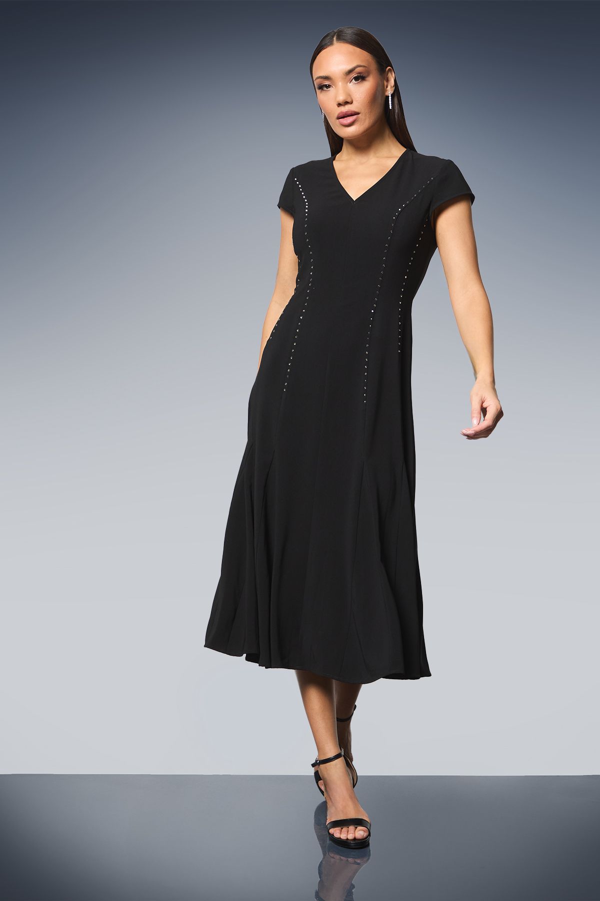 Principles Studded Fit & Flare Crepe Midi Dress Black image 1