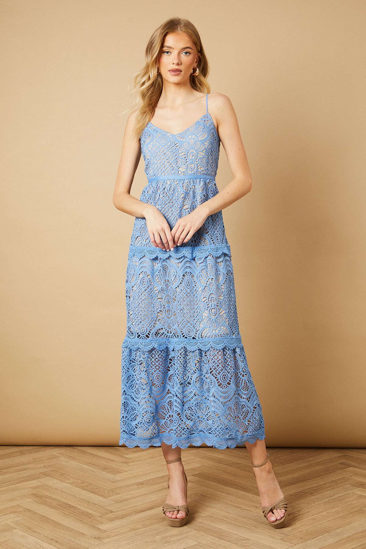 Oasis Petite Lace Strappy Midi Dress Blue image 1