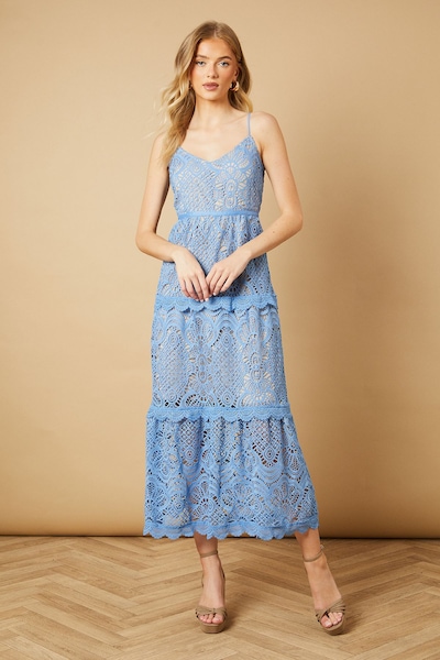Oasis Petite Lace Strappy Midi Dress Blue