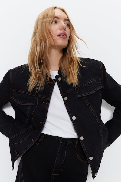 Warehouse Panelled Denim Jacket Black