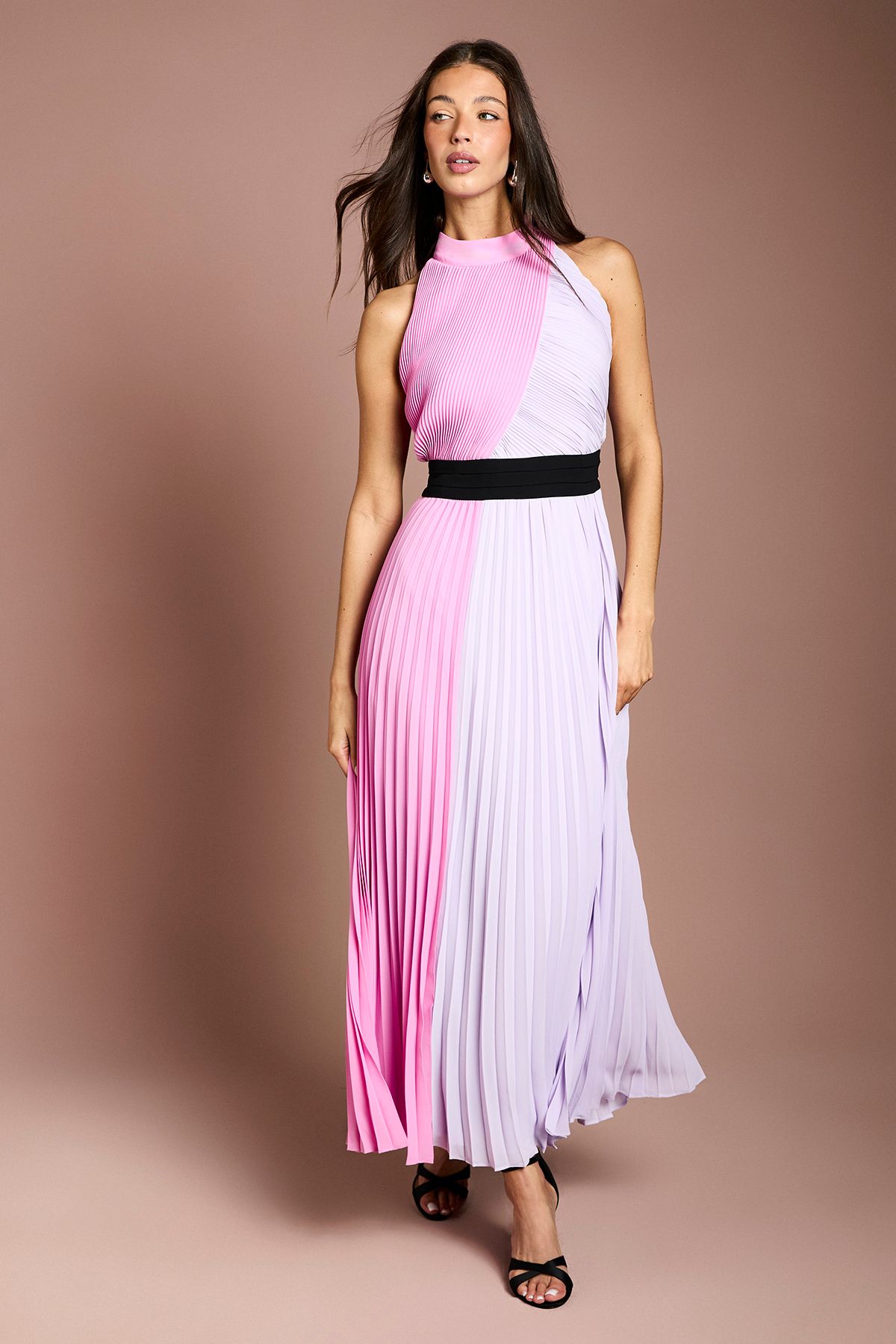 Coast Colour Block Pleated Contrast Belt Maxi Dress Multi