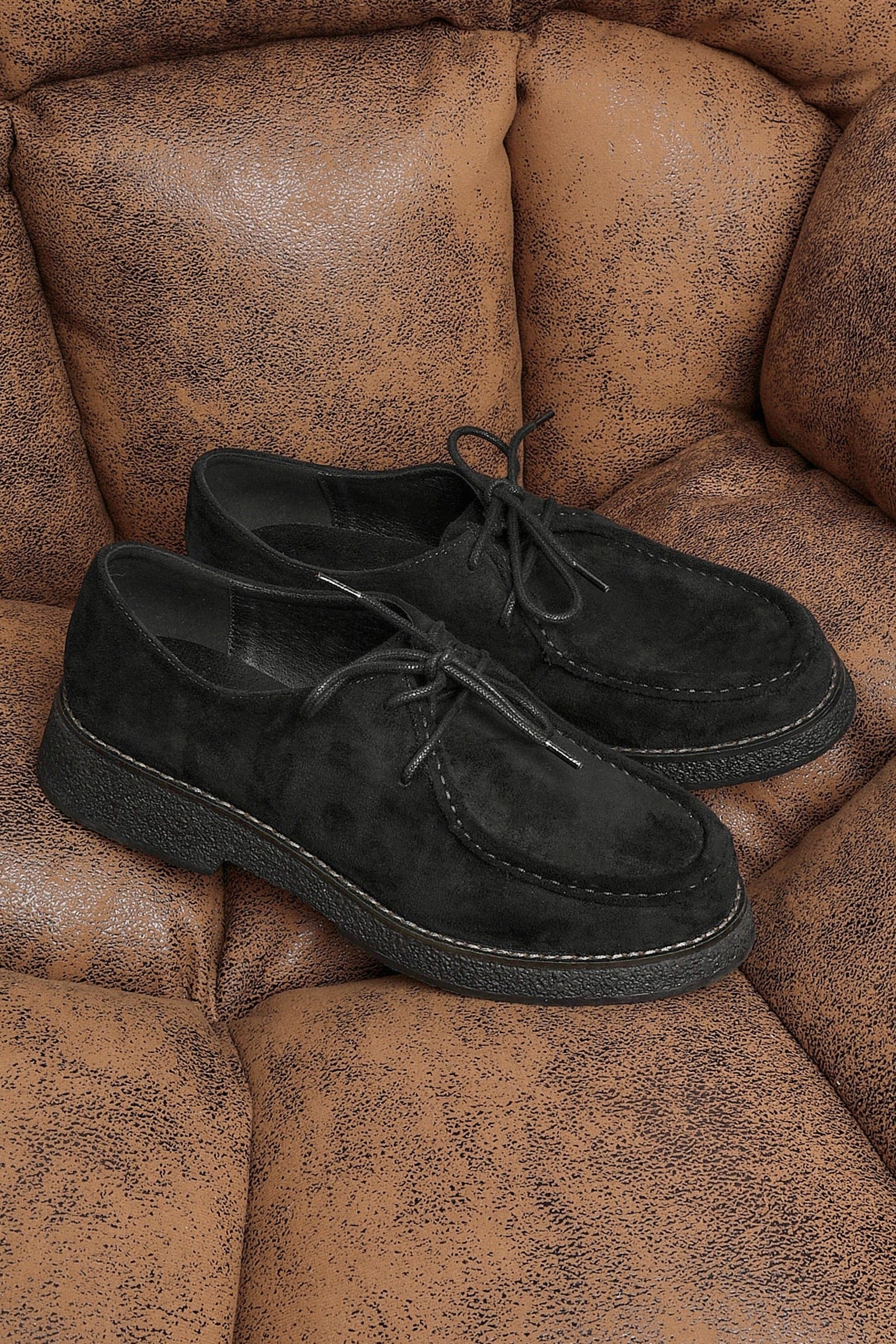 Linzi Perth Black Faux Suede Laced Chunky Loafer image 2