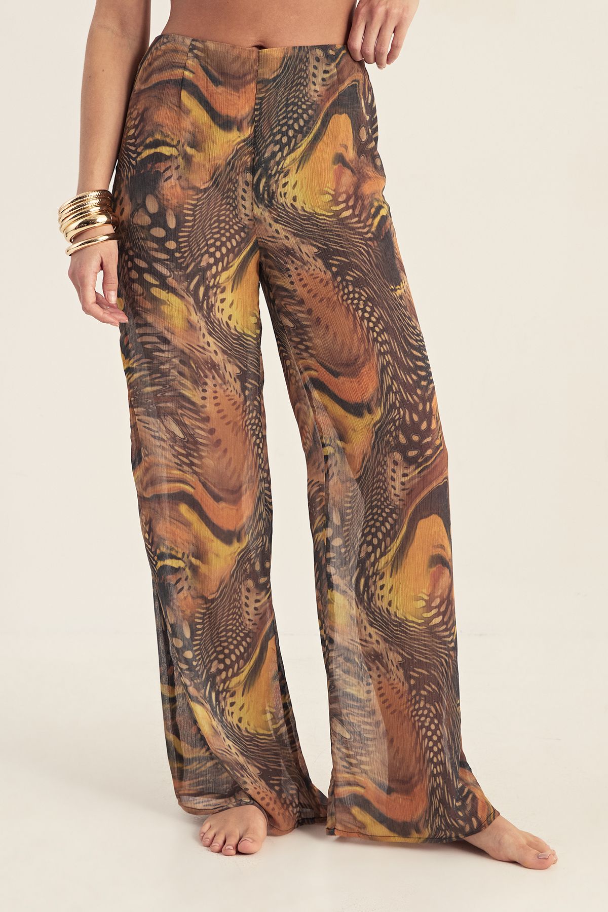 NastyGal Mixed Animal Chiffon Beach Trousers Orange image 2