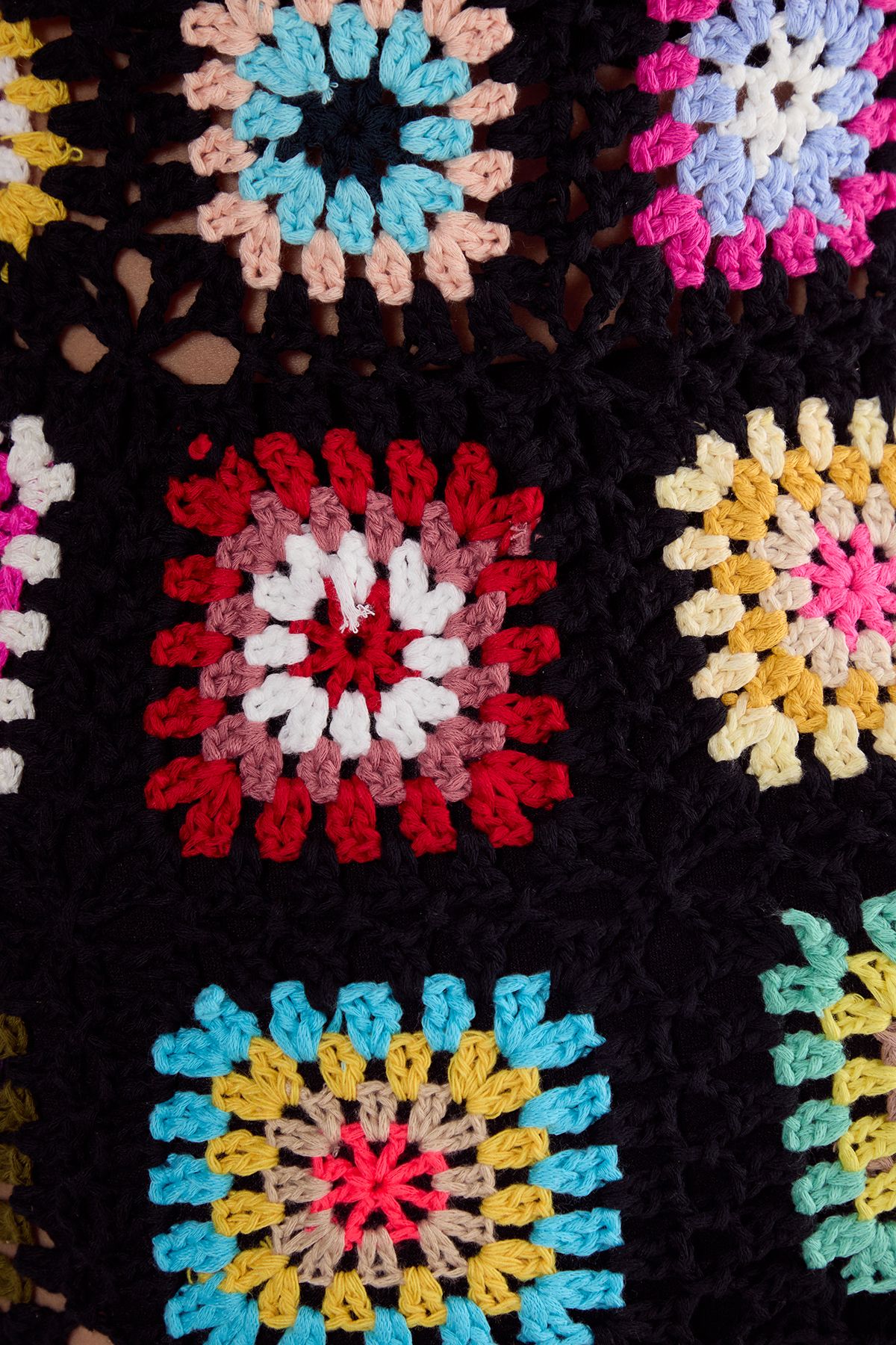 NastyGal Floral Hand Crochet Knitted Mini Dress Black image 5