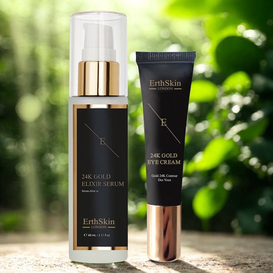 Erth Skin London Anti-Wrinkle Elixir Serum 24k Gold + Under Eye Cream 24k Gold image 3