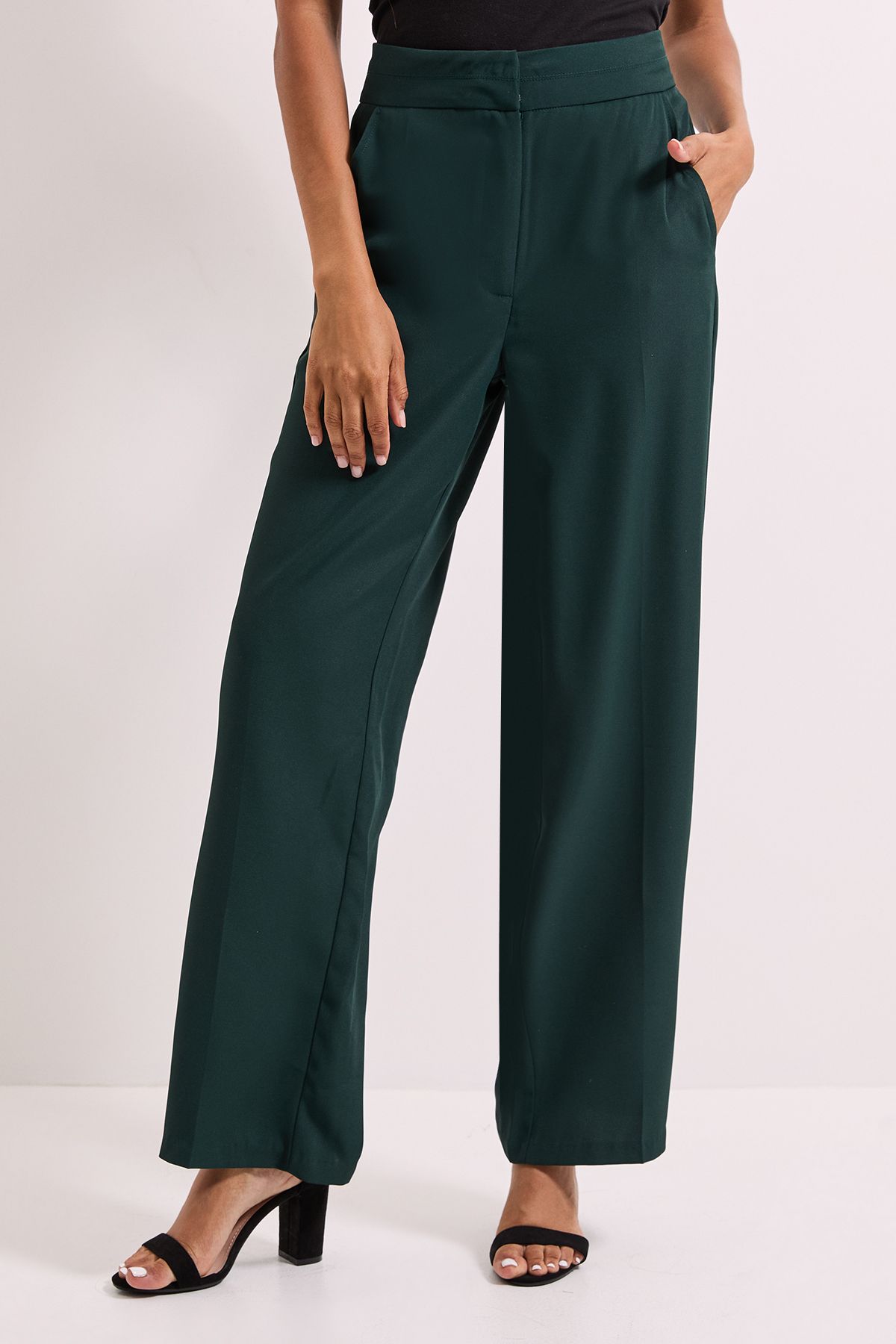 Dorothy Perkins Stitch Waistband Straight Leg Trouser Dark Green image 2