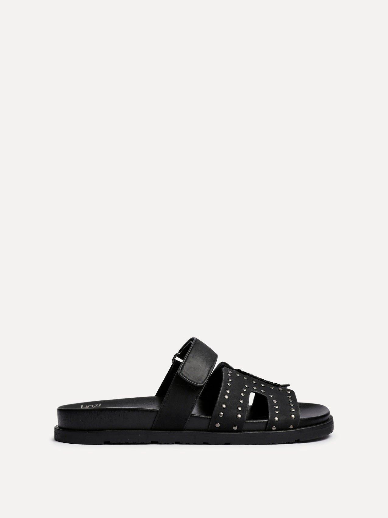 Linzi Black Karma Black Nubuck Studded Linked Design Sandal PLT