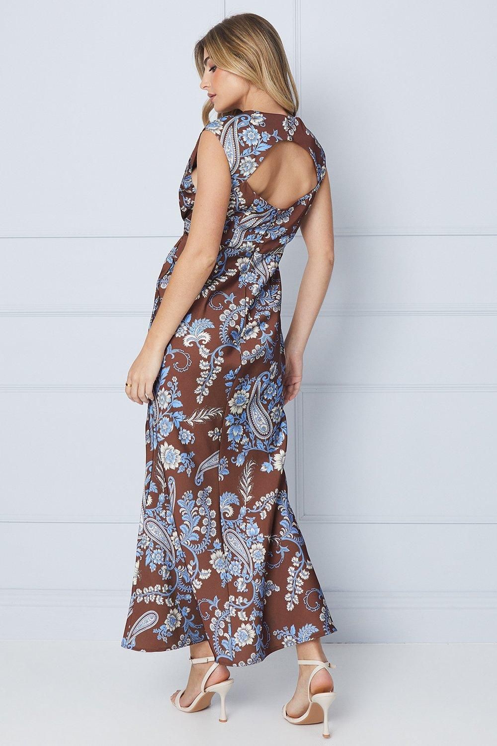 Oasis Occasion Petite Satin Open Back Maxi Dress Chocolate image 3