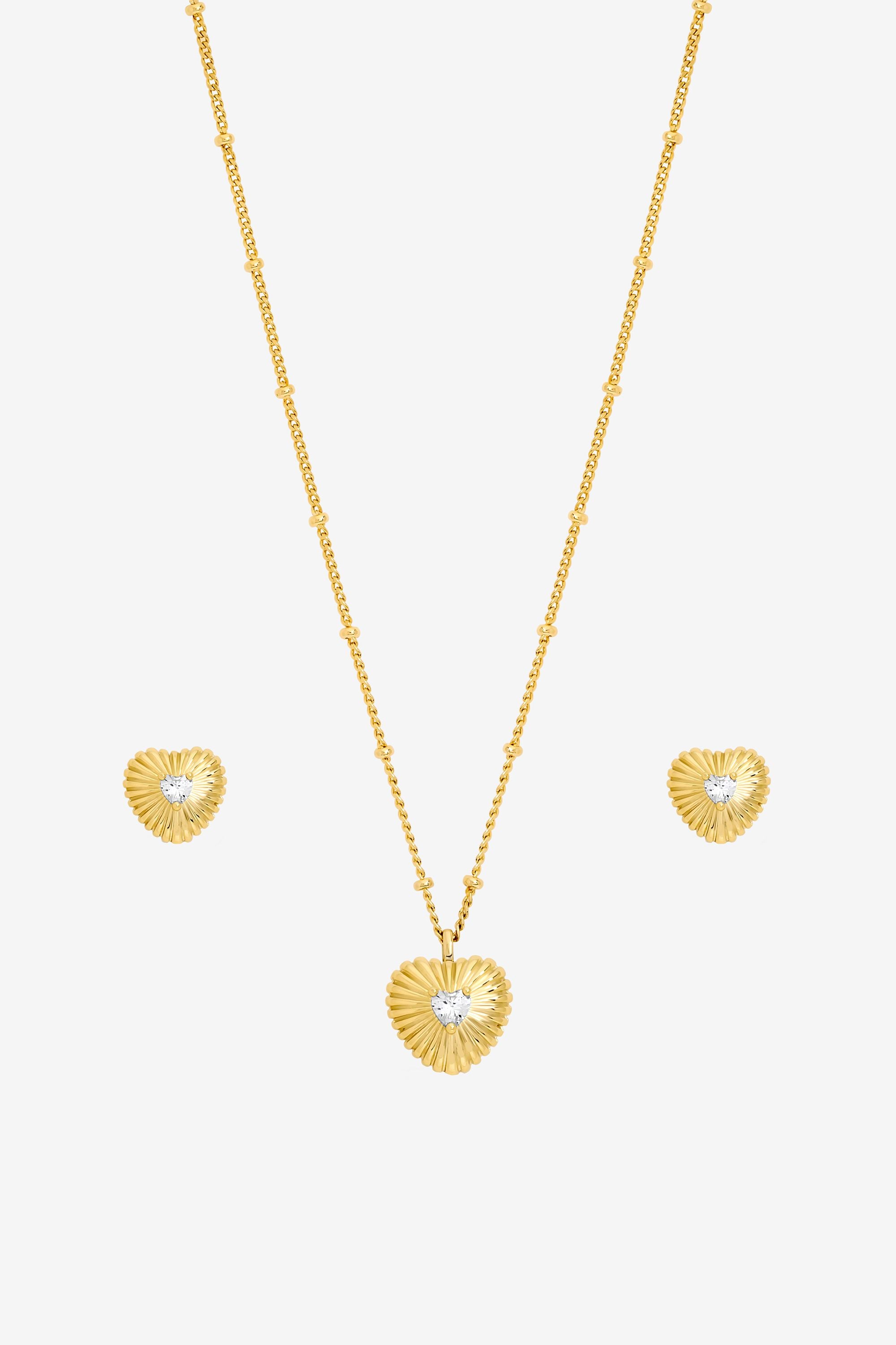 Inicio Gold Plated and Cubic Zirconia Ridged Heart Set - Gift Box image 2