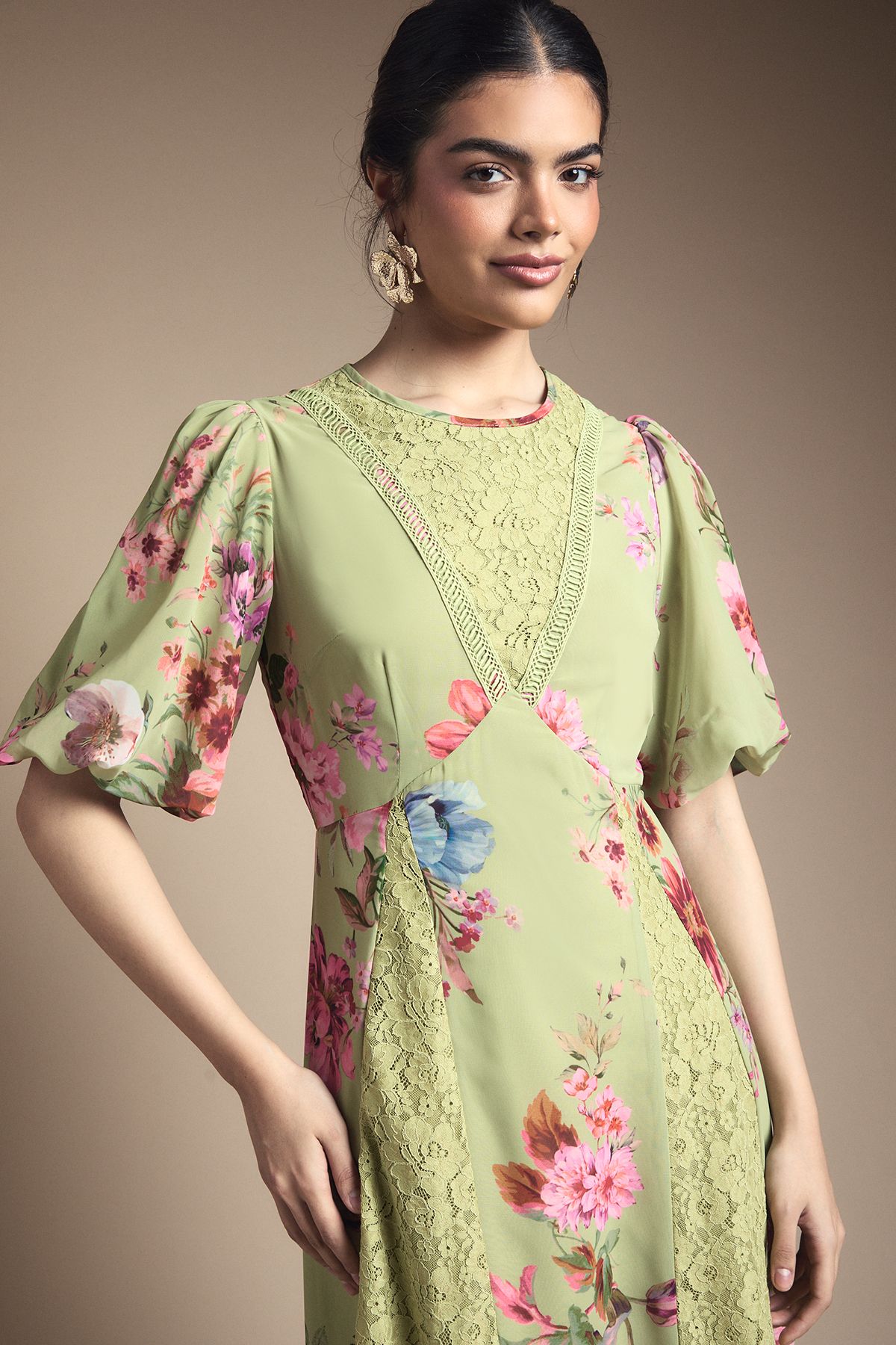 Oasis Lace Fit and Flare Midi Dress Pink image 2