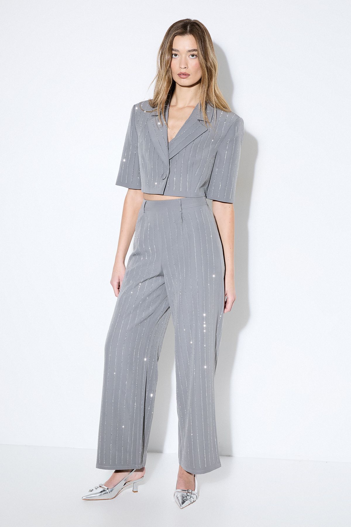 MissPap Premium Embellished Straight Leg Trouser Grey image 1