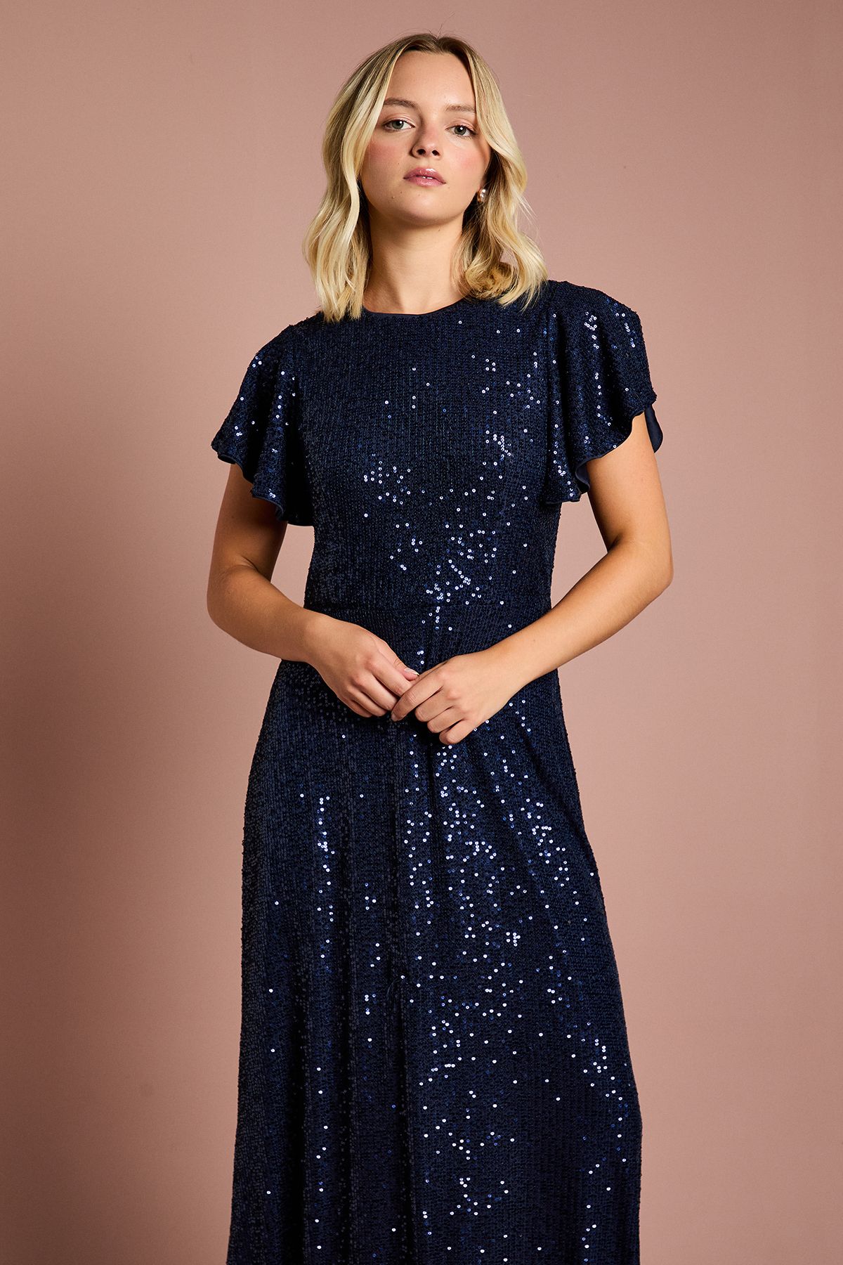 Coast Teen Coast Sequin Angel Sleeve Bridesmaid Dress Navy image 4