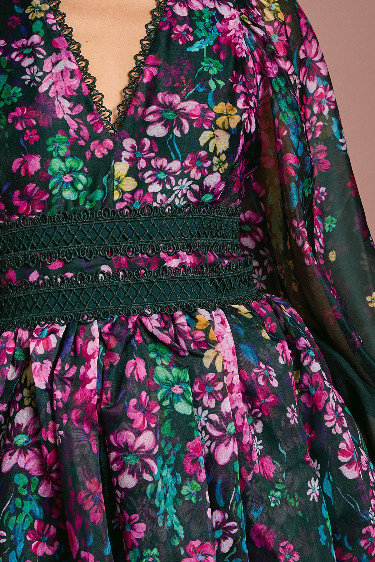 Coast Organza Floral Placement Lace Trim Midaxi Dress Forest image 5